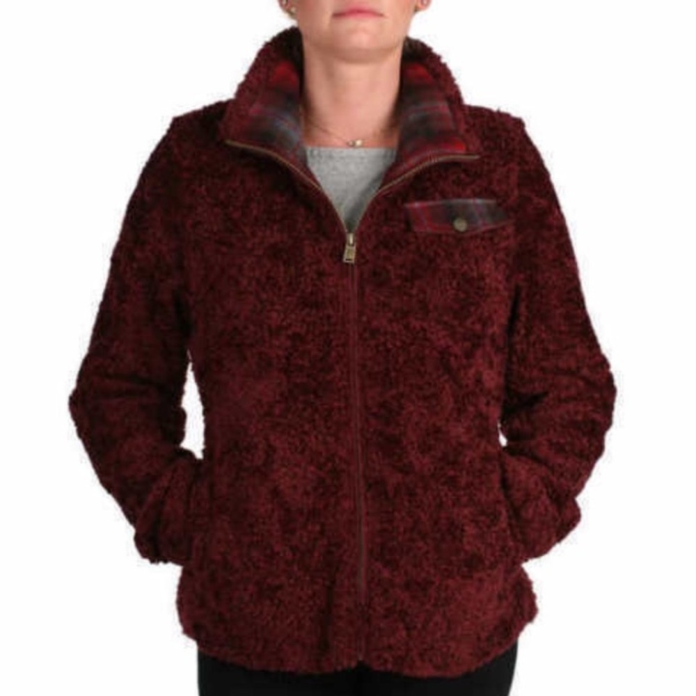(A2)‎ Pendleton Fuzzy Sherpa Wool Blend Full Zip Burgundy Jacket, Size S, NWT